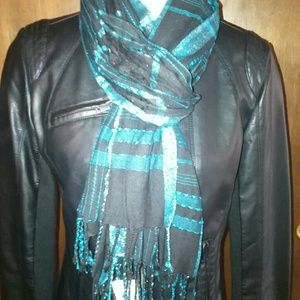 Black blue sparkling plaid scarf